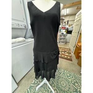 Evan Picone, Dress ,Sheer like, Black, Goth, Y2K, Ruffled,‎ Side Tie, Witchy